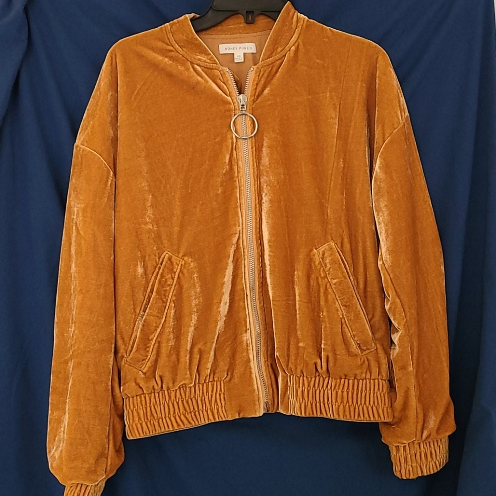 Womens Honey Punch Velvet Jacket honey color sz XS